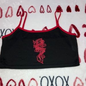 Black crop top with red dragon